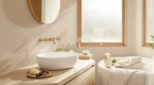 salle de bain travertin et bois
